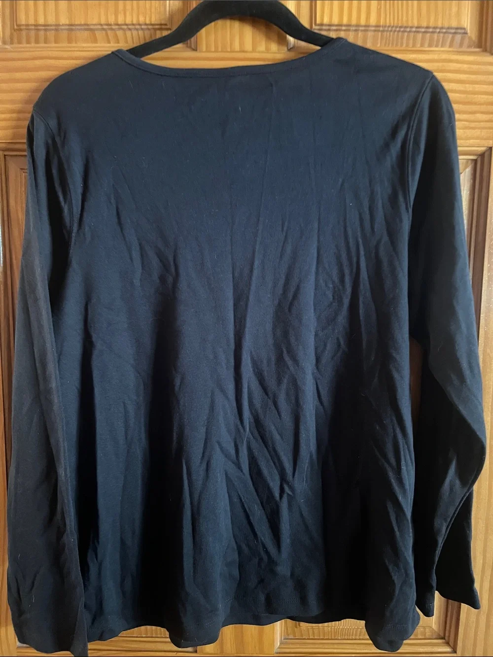 Studio Works Black Long-Sleeve V-Neck Top with Snowflake Embroidery